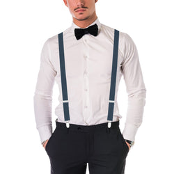 "Buyless Fashion Mens 2 Pack Suspenders - 48"" Elastic Adjustable Straps 1"" - Leather Y Shape Back"