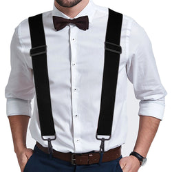 "Buyless Fashion Mens 2 Pack Suspenders - 48"" Elastic Adjustable Heavy Duty 2"" Wide - X Back With Black Hooks"