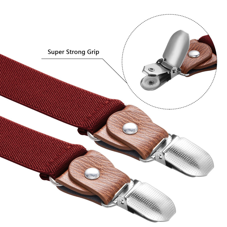 "Buyless Fashion Leather End 2 Pack Suspenders for Men - 48"" Elastic Adjustable Straps 1"" - Y Shape"