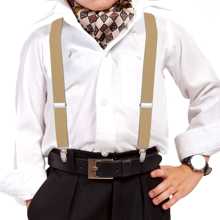 "Buyless Fashion Adjustable Suspenders for Kids - 26"" Elastic Straps 1"" - Leather Y Shape Back - 5151"