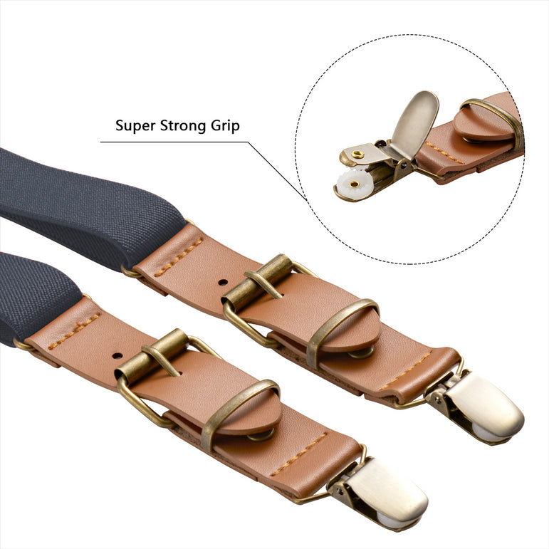 Buyless Fashion Leather End Suspenders for Men - 48 Elastic Adjustable Straps 1 1/4 - Y Shape