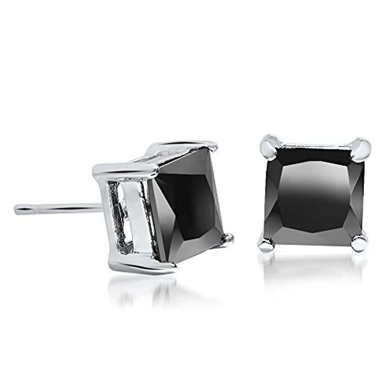 Buyless Fashion Girls Stud Earrings Silver Black Squared Crystal CZ Gift Box