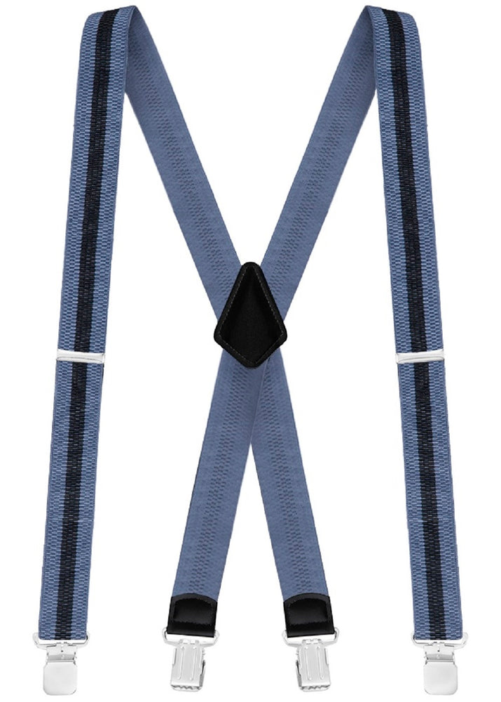 Buyless Fashion Textured Suspenders for Men - 48" Adjustable Straps 1 1/2" - X Back with Metal Clips