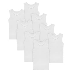 Buyless Fashion Big Girls Tagless Cami Scoop Neck Undershirts White Cotton Tank With Trim (8 Pack)