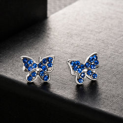 Buyless Fashion Girls Butterfly Stud Earrings - Hypoallergenic Stainless Steel with Sparkling Zirconia