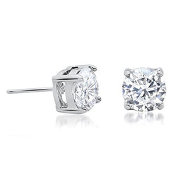 Buyless Fashion Girls Stud Earrings Silver With White Round Crystal CZ Gift Box