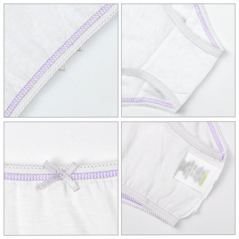 Buyless Fashion Girls Panties White Soft Cotton Underwear With Colored Trim 4 Pack