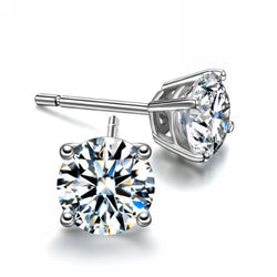 Buyless Fashion Girls Stud Earrings Silver With White Round Crystal CZ Gift Box