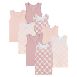 Buyless Fashion Girls Tagless Cami Scoop Neck Pink Polka Dot Undershirts Cotton Tank (8 Pack)