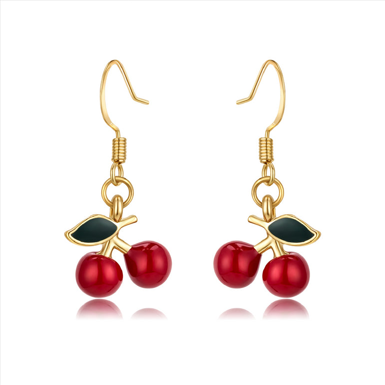 Buyless Fashion Girls Cherry Dangle Hoop And Long Earrings Red Fruit Green Leaf
