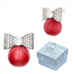 Buyless Fashion Girls Bow Pearl Stud Earrings Surgical Stainless Steel Gift Box