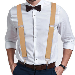 Buyless Fashion Suspenders for Men - 48" Elastic Adjustable Straps 1 1/4" - X Back with Metal Hooks