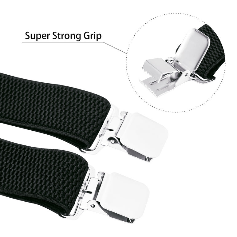 Buyless Fashion Heavy Duty Textured Suspenders for Men - 48" Adjustable Straps 1 1/2" - Y Shape