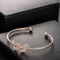 Buyless Fashion Girls Double Hearts Bangle Bracelet Jewelry With White Stones