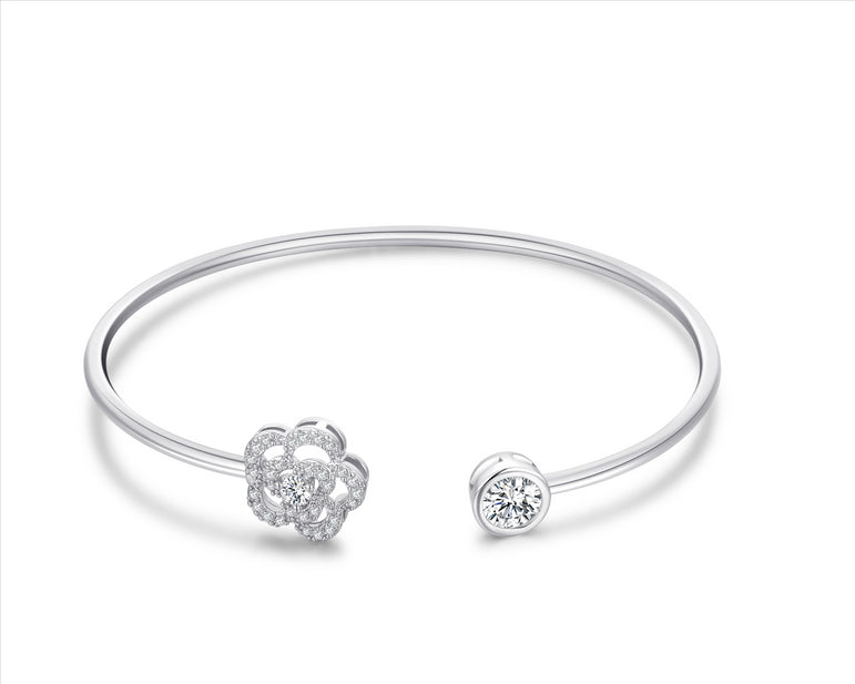 Buyless Fashion Girls Flower Bangle Bracelet Jewelry With White Stones