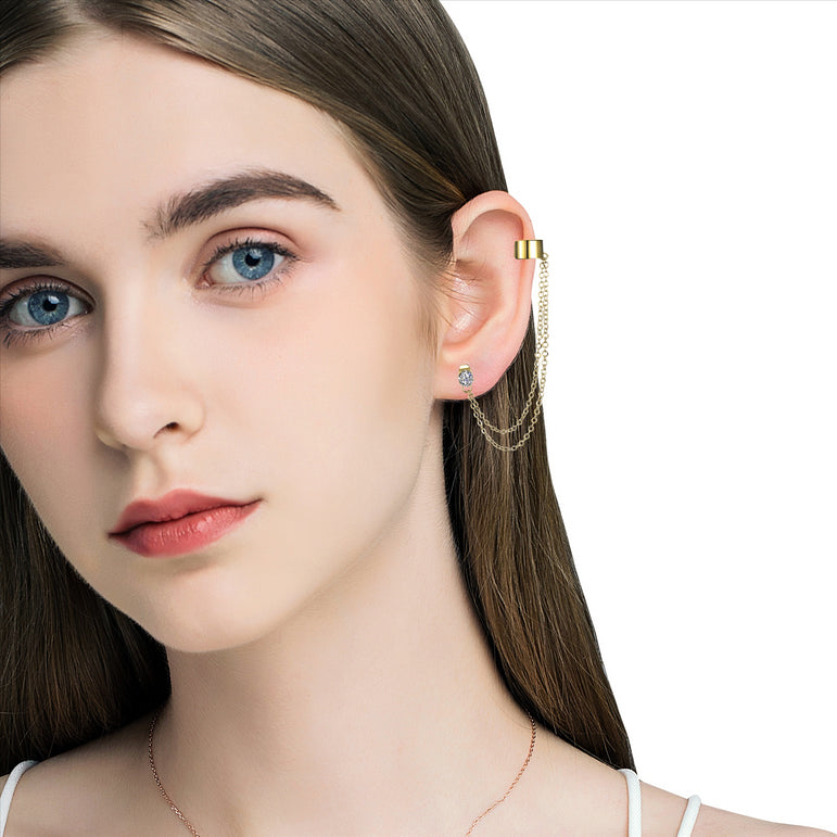 Buyless Fashion Girls Dangle Chain Cuff Earrings Sterling Silver Cartilage Clips For Ear Lobe
