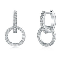 Buyless Fashion Womens And Girls Double Circle Hoop Dangle Earring With CZ Stones