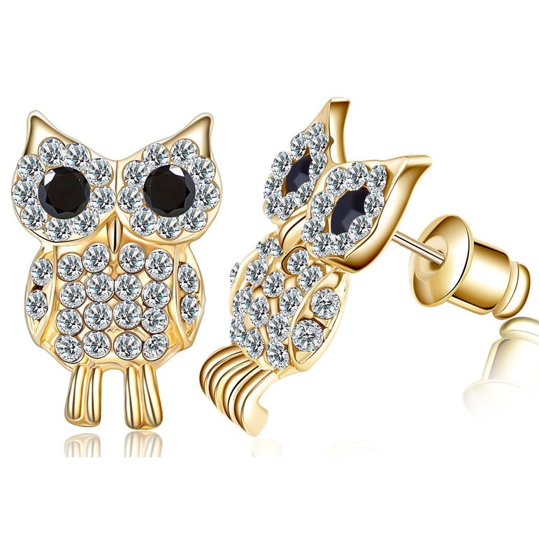 Buyless Fashion Owl Design Stud Earrings for Women And Girls with Rhinestone Crystal and Sparking Ziconia