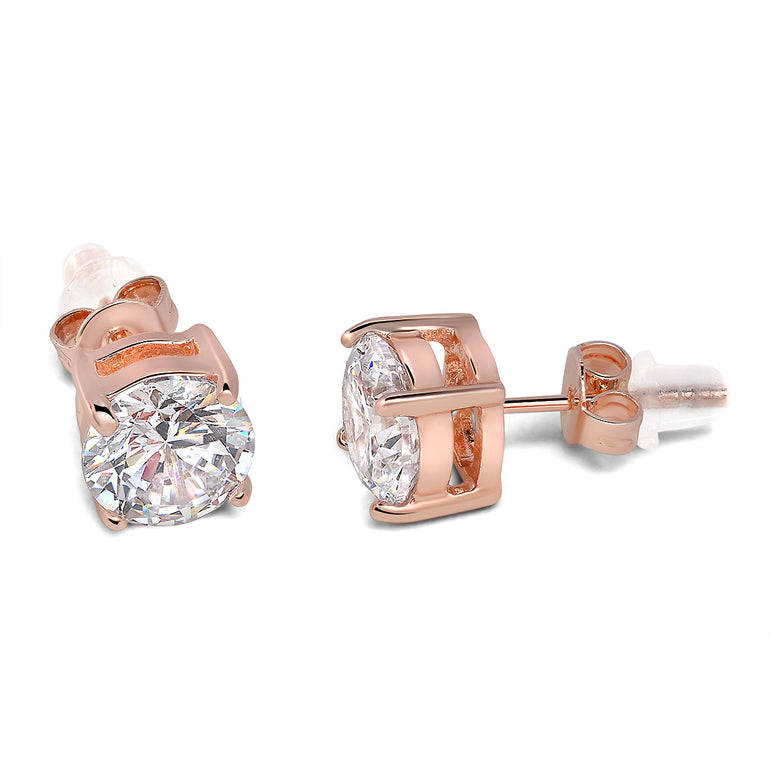Buyless Fashion Womens and Girls Stud Earrings  - 2 Pair White and Rose Gold with Crystal and Gift Box