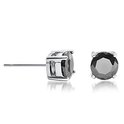 Buyless Fashion Girls Stud Earrings Silver Black Round Crystal CZ In Gift Box