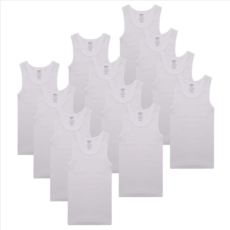 Buyless Fashion Boys Scoop Neck Tagless Undershirts Soft Cotton Tank Top (12 Pack)