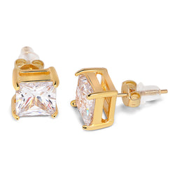 Buyless Fashion Girls Stud Earrings Gold plated Squared Crystal CZ In Gift Box