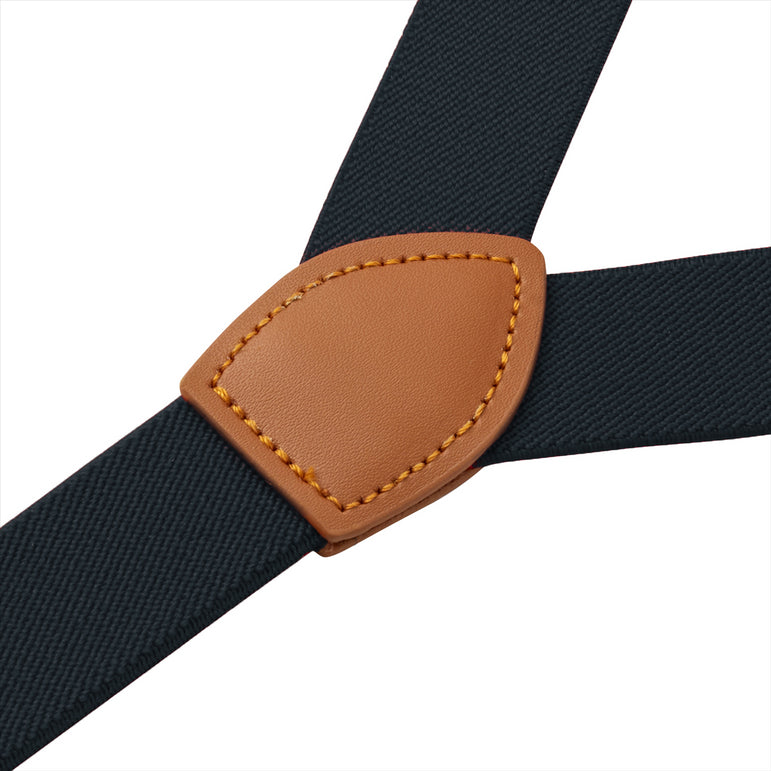 Buyless Fashion Leather End Suspenders for Men - 48" Elastic Adjustable Straps 1 1/4" - Y Back with Metal Hooks