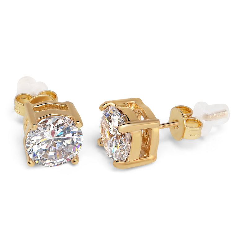 Buyless Fashion Girls Stud Earrings Round Crystal Gold Stainless Steel Gift Box
