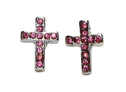 Buyless Fashion Hypoallergenic Surgical Steel Clear Studded Cross Earring With Push Back
