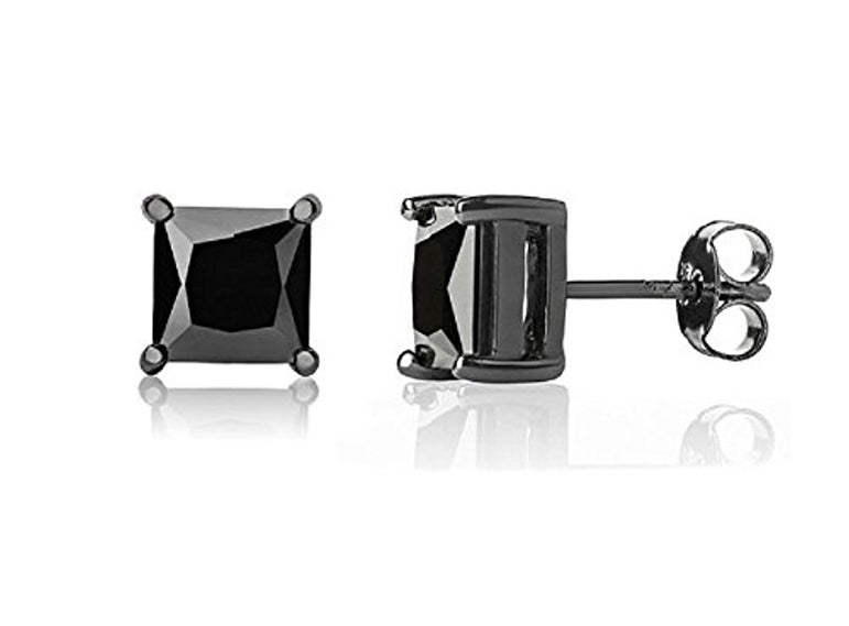 Buyless Fashion Girls Stud Earrings Squared Crystal CZ Stainless Steel Gift Box