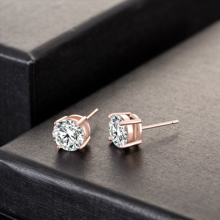 Buyless Fashion Girls Stud Earrings 14K Rose Gold Plated with White Zirconia and Gift Box
