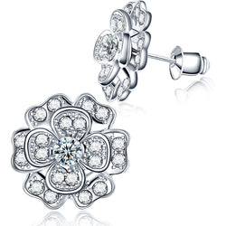 Buyless Fashion Girls Women Flower Stud Earrings With Crystal Stones Gift Box