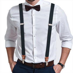 Buyless Fashion Leather End Suspenders for Men - 48" Elastic Adjustable Straps 1 1/4" - Y Shape