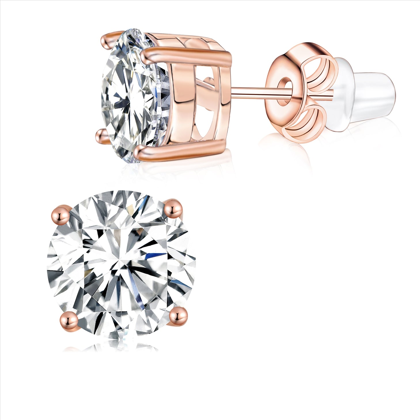 Buyless Fashion Girls Stud Earrings 14K Rose Gold Plated with White Zirconia and Gift Box