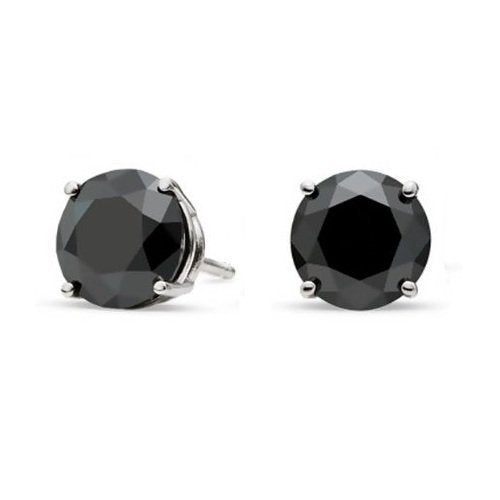 Buyless Fashion Girls Stud Earrings Silver Black Round Crystal CZ In Gift Box