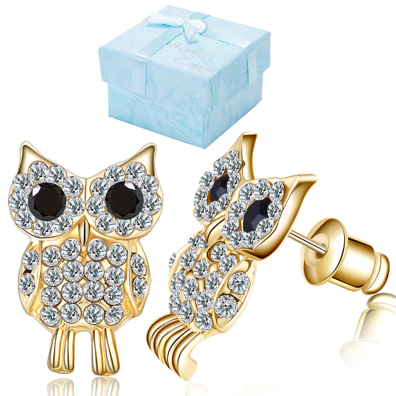 Buyless Fashion Owl Design Stud Earrings for Women And Girls with Rhinestone Crystal and Sparking Ziconia