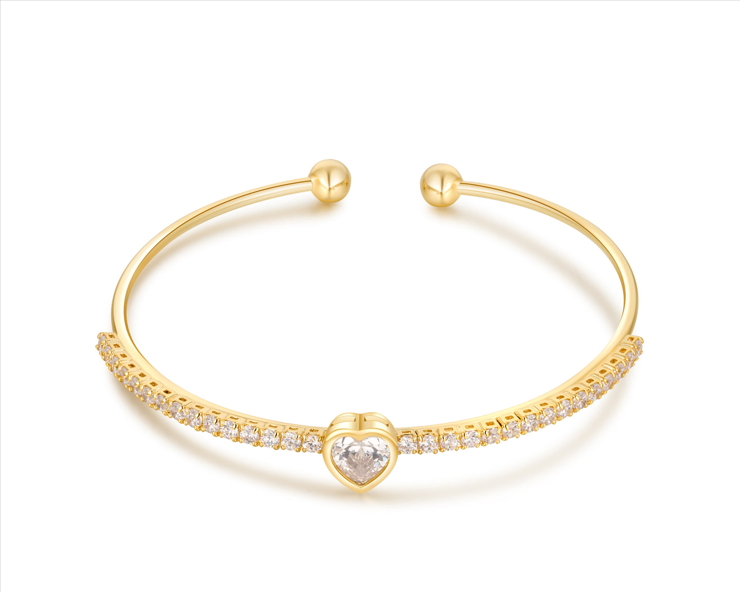 Buyless Fashion Girls Heart Bangle Bracelet With White Stones Jewelry