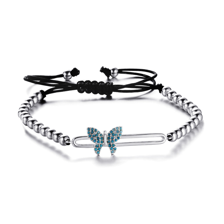 Buyless Fashion Girls Butterfly Beaded Bangle Bracelet Stainless Steel
