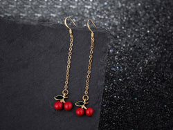 Buyless Fashion Girls Cherry Dangle Hoop And Long Earrings Red Fruit Green Leaf