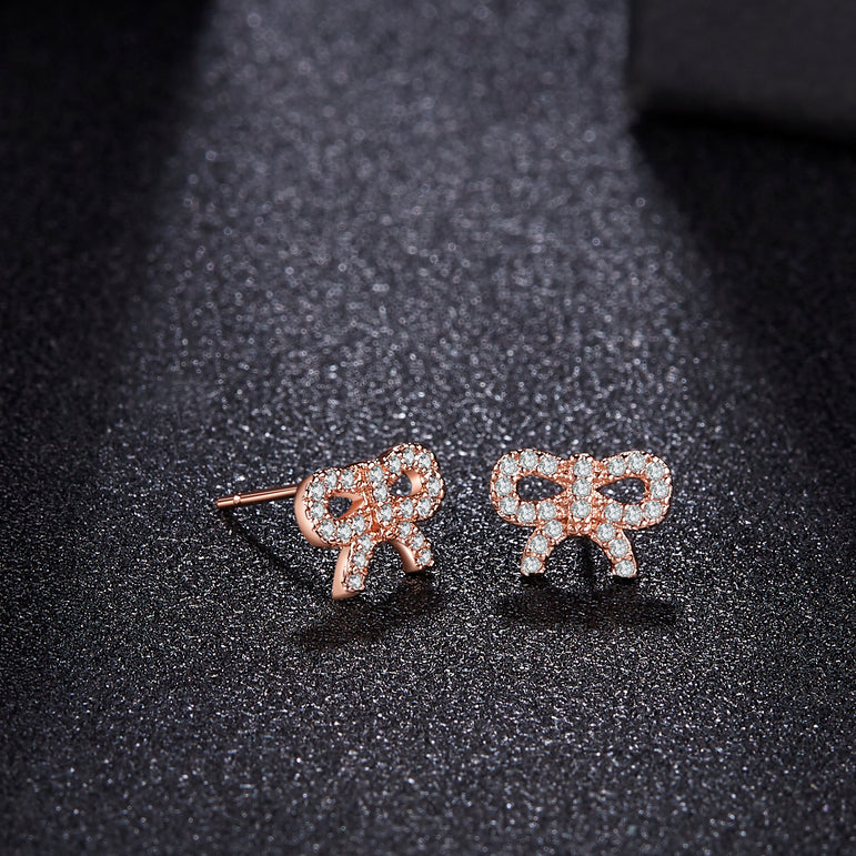Buyless Fashion Girls Womens Rose Gold 2 Pack Surgical Steel Bow Triangle Circle Star Stud Earrings