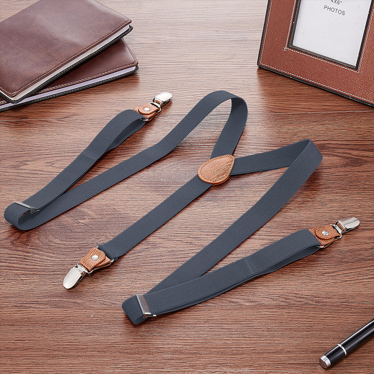 Buyless Fashion Leather End Suspenders for Men - 48" Elastic Adjustable Straps 1 1/4" - Y Shape