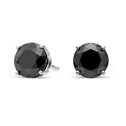 Buyless Fashion Girls Stud Earrings Silver Black Round Crystal CZ With Push Back
