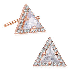 Buyless Fashion Girls Womens Rose Gold 2 Pack Surgical Steel Bow Triangle Circle Star Stud Earrings
