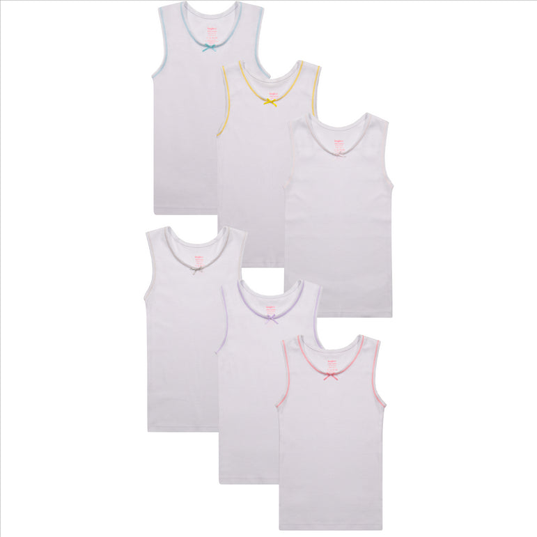 Buyless Fashion Girls Tagless Cami Scoop Neck Undershirts Cotton Tank With  Trim and Strap (4 Pack) 