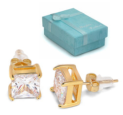 Buyless Fashion Girls Stud Earrings Gold plated Squared Crystal CZ In Gift Box