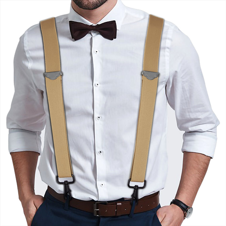 "Buyless Fashion Suspenders for Men - 48"" Adjustable Straps 1 1/4"" - X Back with Black Hooks"