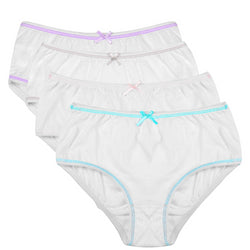 Buyless Fashion Girls Panties White Soft Cotton Underwear With Colored Trim 4 Pack