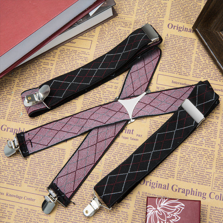 Buyless Fashion Suspenders for Men - 48" Elastic Adjustable Straps 1 1/4" - X Back