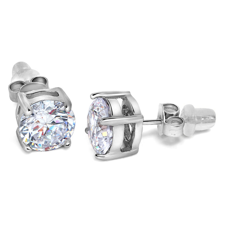 Buyless Fashion Girls Stud Earrings Silver With White Round Crystal CZ Gift Box