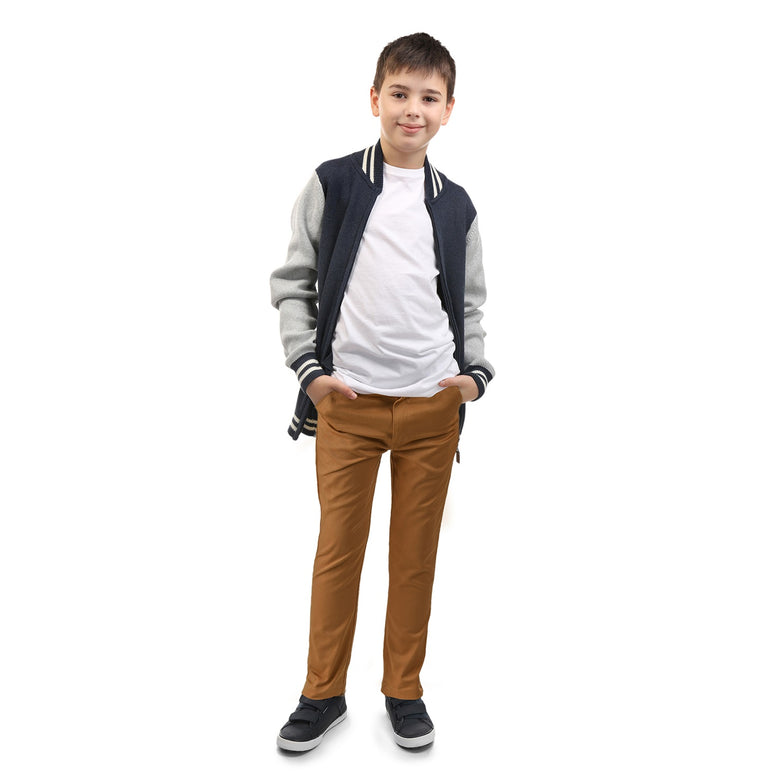 Buyless Fashion Boys Pants Flat Front Cotton Slim Fit Casual Straight Cut